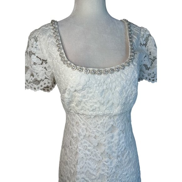 LIKELY Isa Dress in White 6 New Womens Lace Crystal Pearl Trim Mini - Picture 8 of 15
